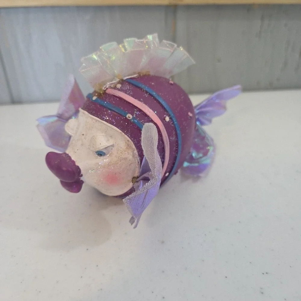 Ceramic Glitter Purple Kissie Face Decorative Tropical Fish Money Coin Bank